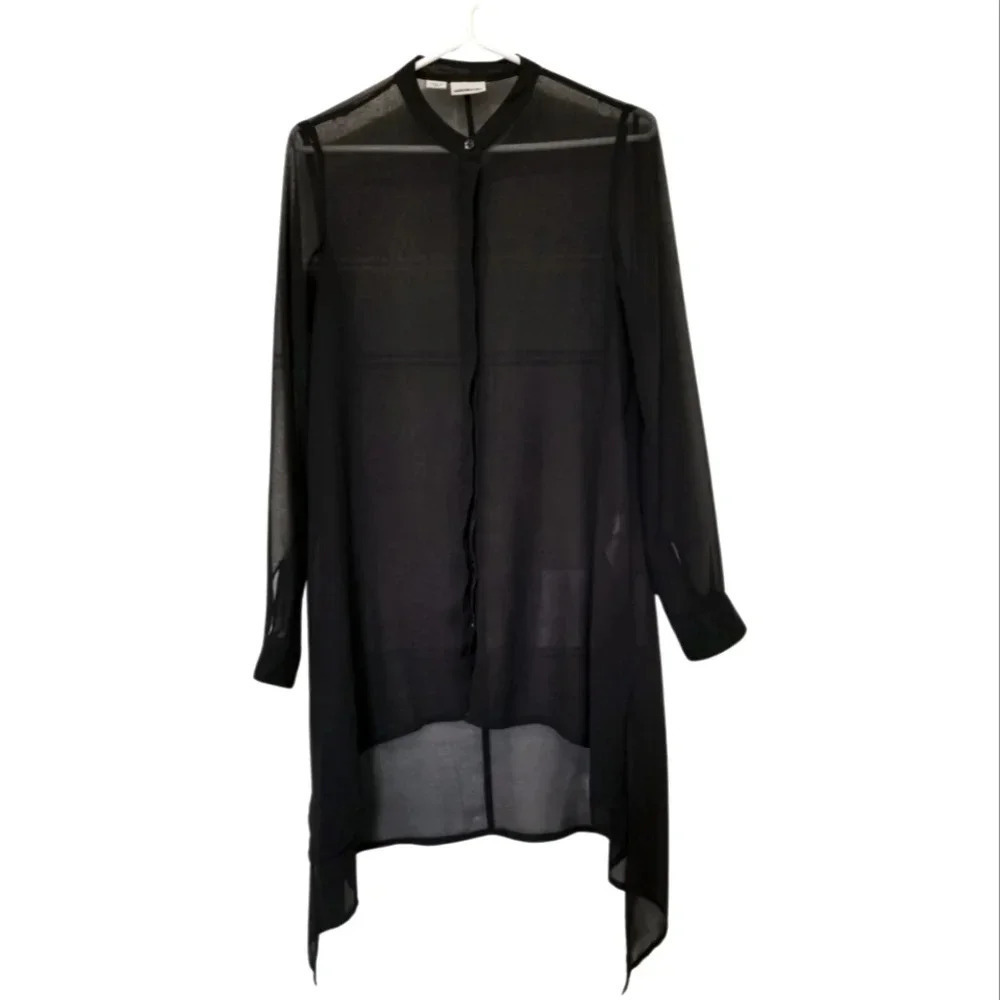 Noisy May Black Sheer High-Low Tunic Button Up Blouse size Small